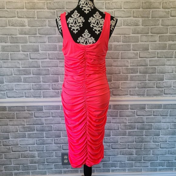 Neon Pink Tank Dress Ruched Barbie Party Costume Cosplay XL NWOT Spandex Blend - Picture 2 of 12